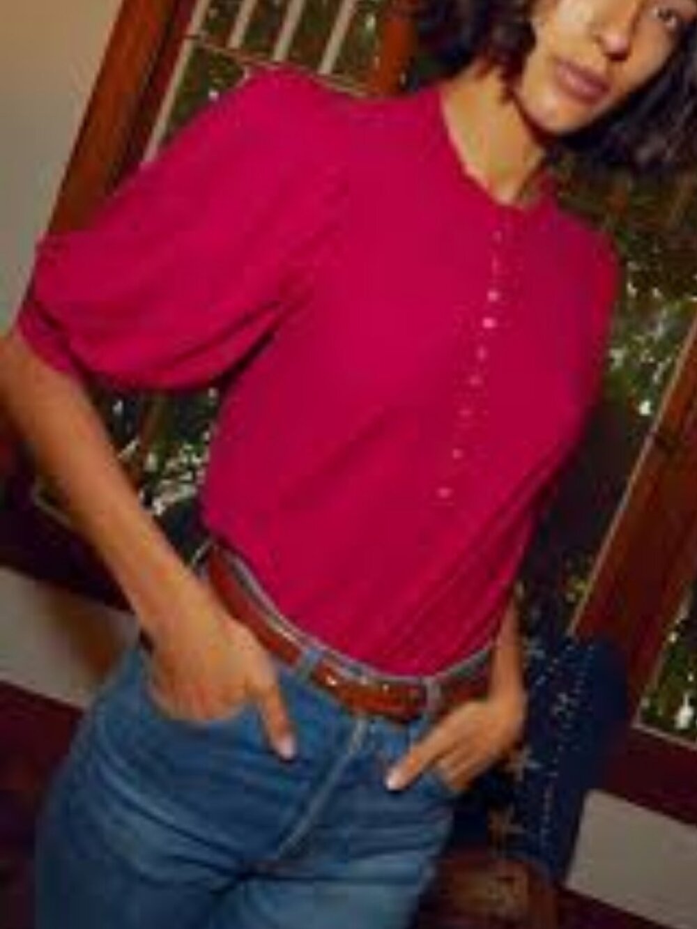 Nation LTD Veronique Girly Henley Heartbreaker Berry Pima Cotton EUC - M